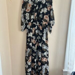 Baltic Born Floral Maxi kimono Dress - Black and Cream